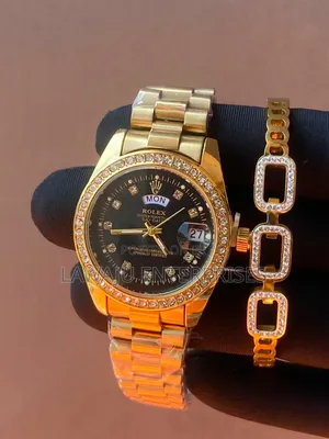 Iced Bracelet and Rolex Watch Set