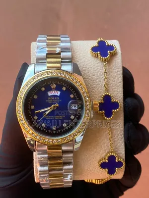Iced Star Bracelet and Rolex Watch Set