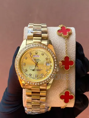 Gold Iced Ladies Rolex Watch With Bracelet
