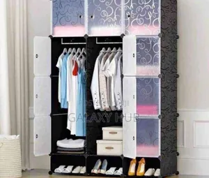Black 3 Column Plastic Portable Wardrobe