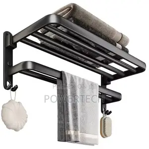 Bathroom Wall Mounted Towel Rack Accessory With Hooks.