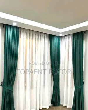 Green Excellent Quality Window Curtains and White Sheers