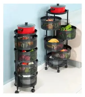 4-Layer Rotating Kitchen Storage Rack With Round Baskets.