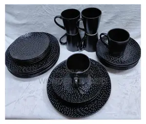 *24pc Black Leaf Dinner Set* *Ceramic