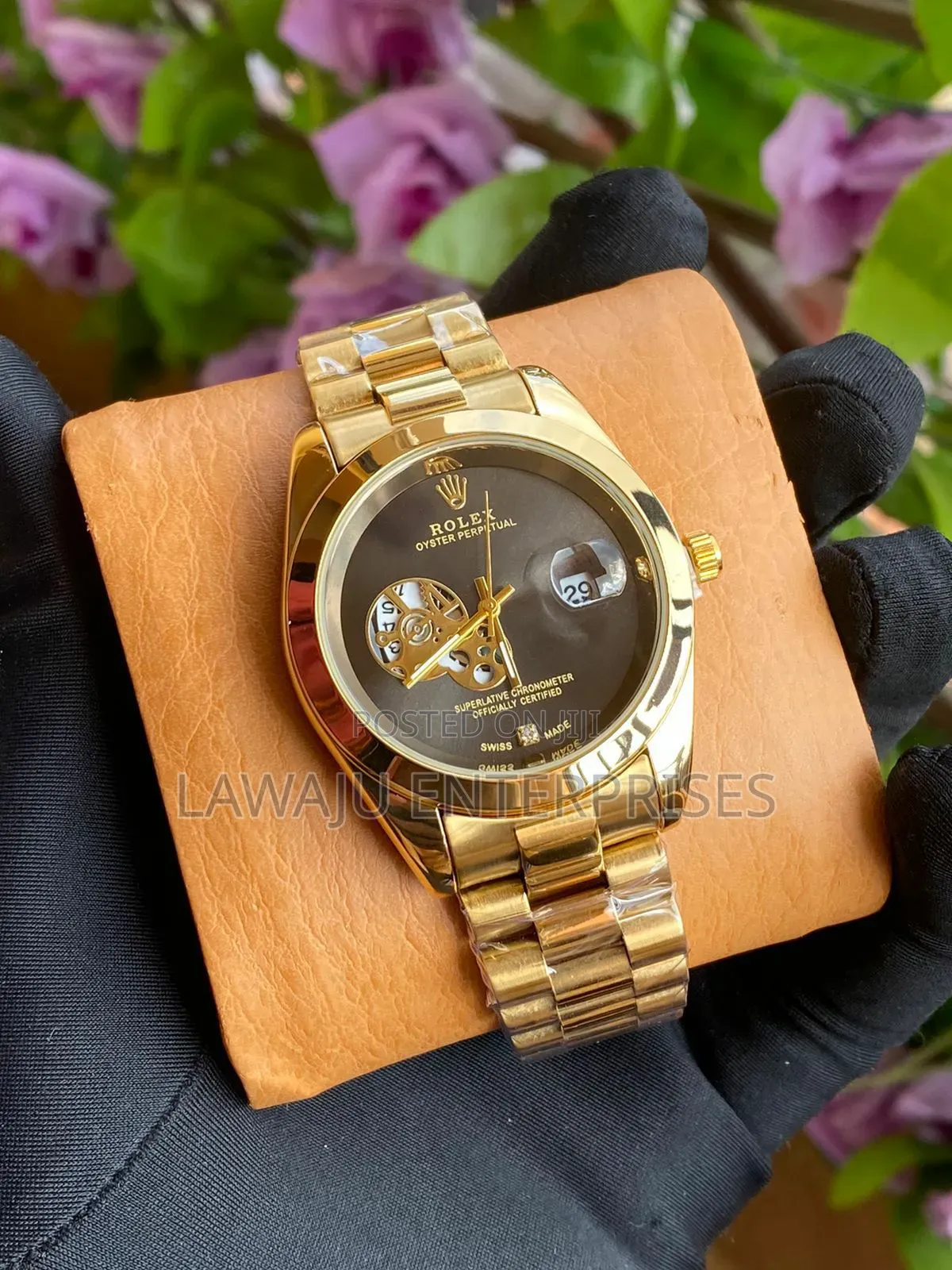 Black Display Gold Gents Rolex Watch