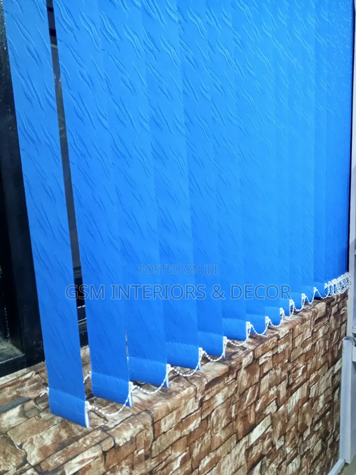 Vertical Blue Office Blinds and Drapes