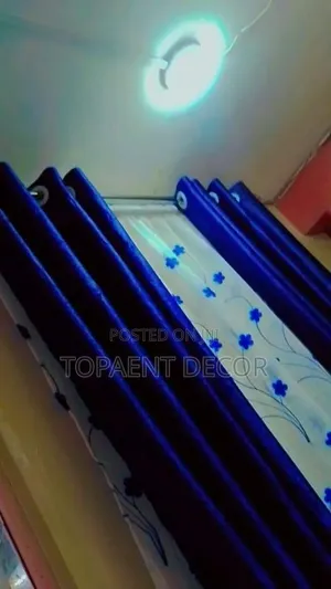 Affordable Blue Curtains and Blue Flowered Sheer