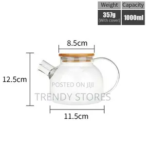 1L Clear Glass Teapot With Bamboo Lid