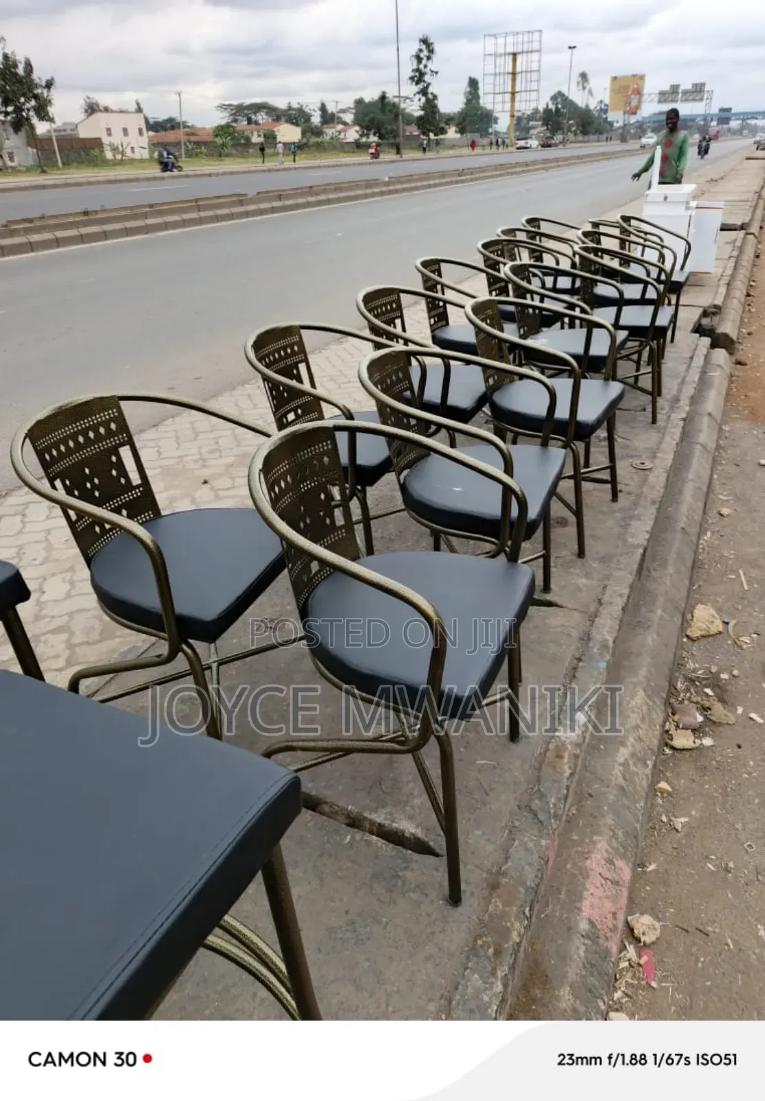 Restaurant Powder Coated Chairs, Black Leather 