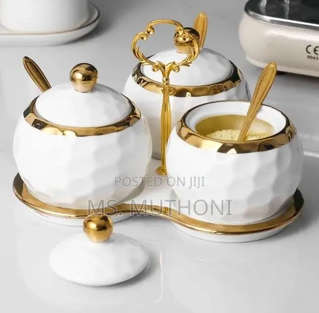 *3pc Ceremic Canister Set With Tray + Teaspoon* *