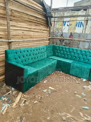 L Shape Green Fabric Couch 