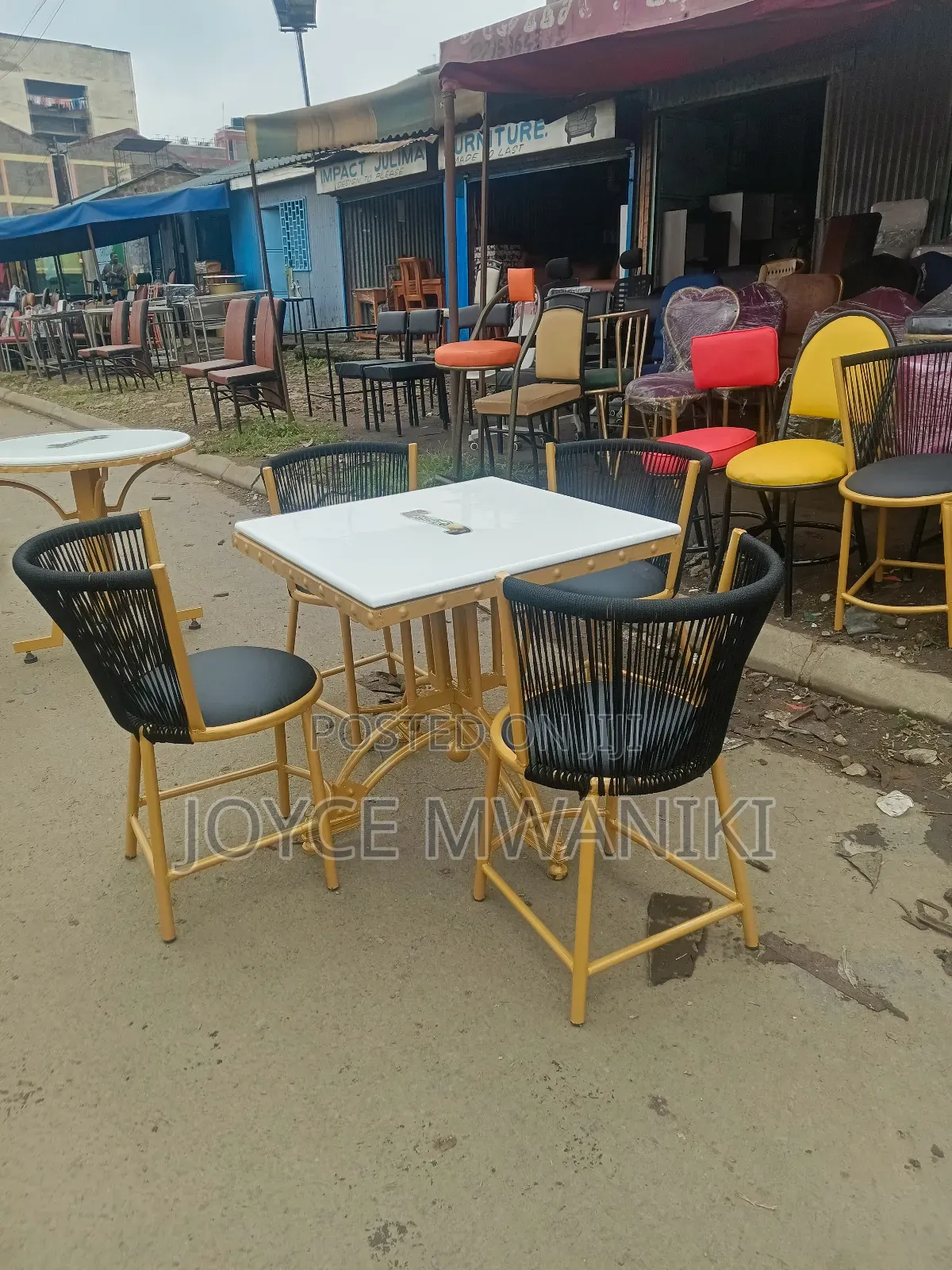 Restaurant Set, Unique Design Powder Coated Gold.