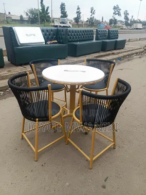 Restaurant Set, Wooven Chairs and Marble Table Powder Coated