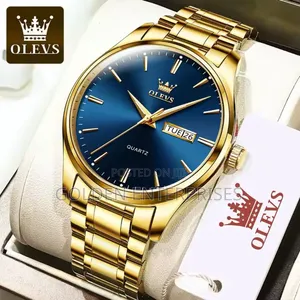 Gold Olevs Gents Waterproof Stainless Steel Strap Watch