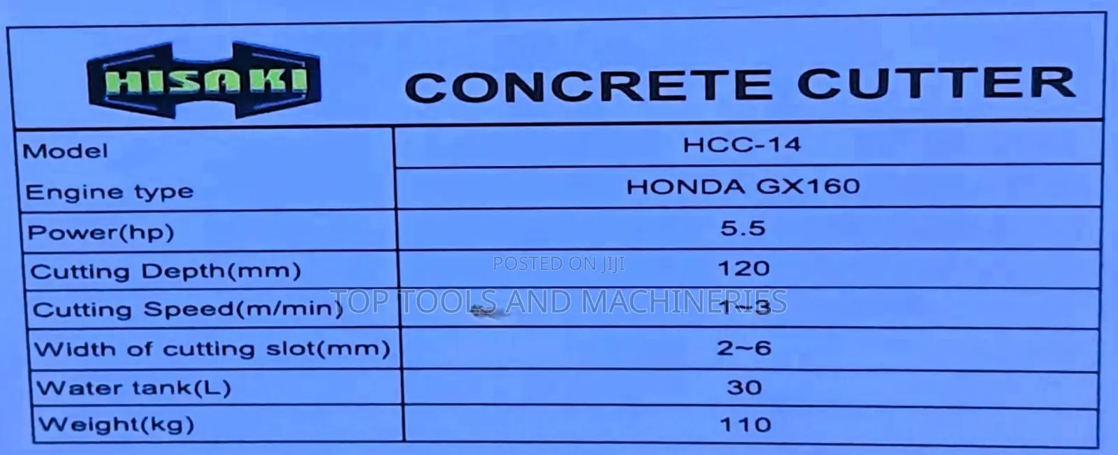 Durable Hisaki Concrete Cutter 14" With a 5.5hp Honda Engine
