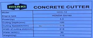 Durable Hisaki Concrete Cutter 14" With a 5.5hp Honda Engine