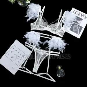 White Lace Feather Lingerie Set