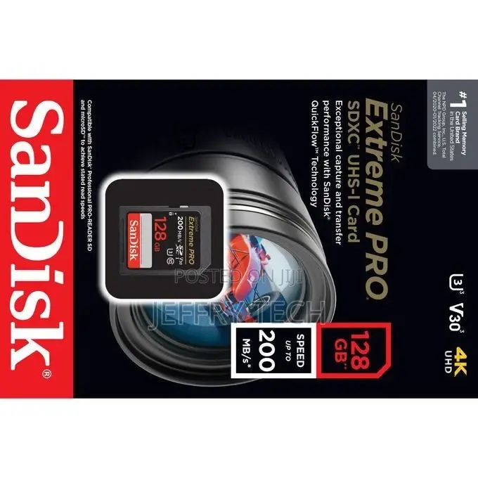 Sandisk 128gb Extreme Pro SD Card for Cameras New