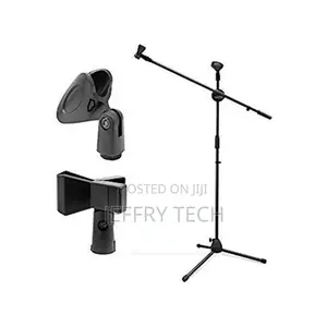 Adjustable Tripod Base Microphone Stand, With 2 Mic Holders