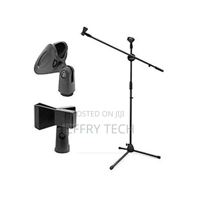 Adjustable Tripod Base Microphone Stand, With 2 Mic Holders