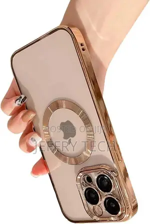 Gold iPhone 13 Pro Max Case Magnetic Clear With Camera Lens