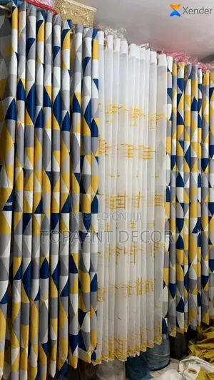 Patterned Yellow Curtains and Matching Sheer