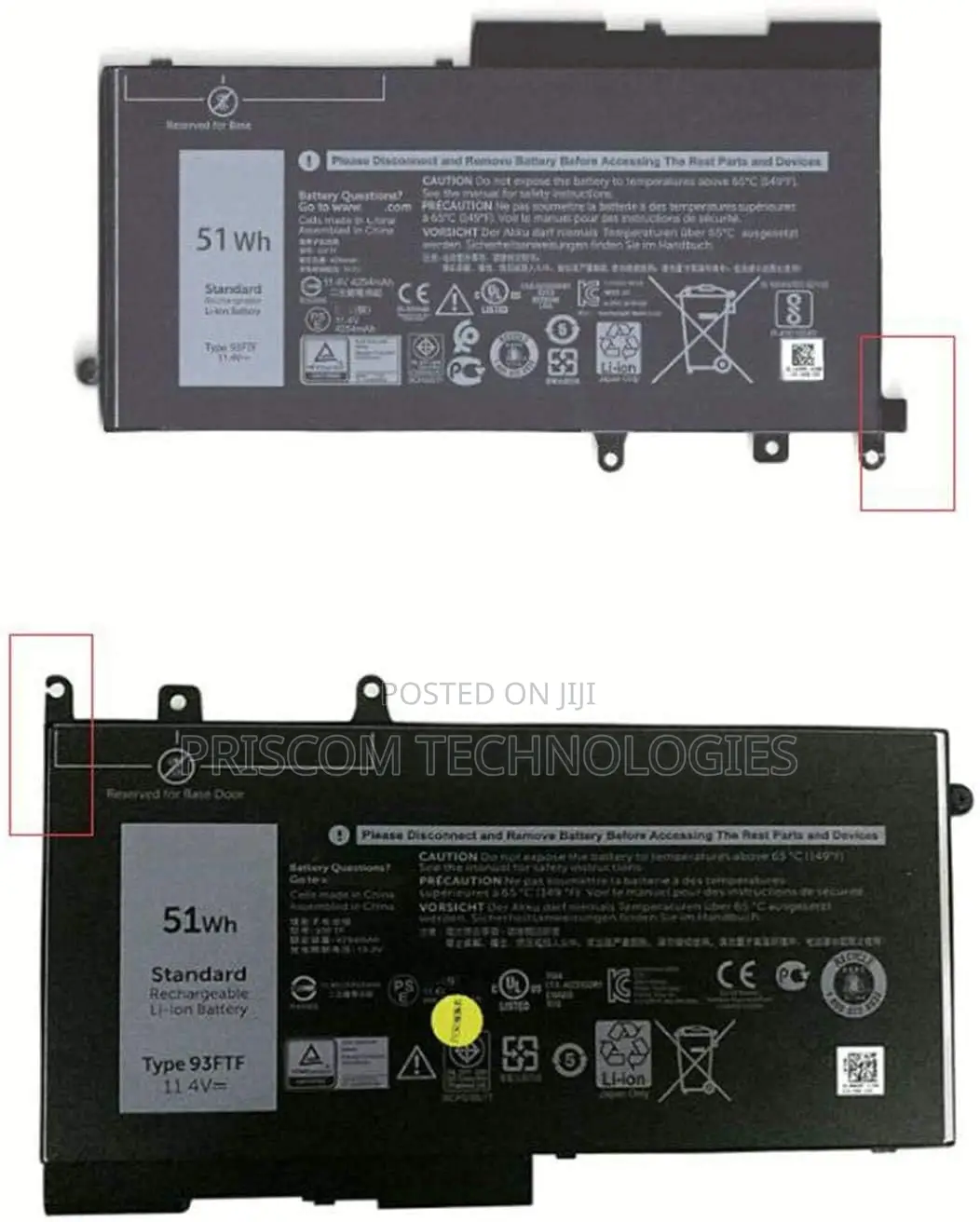 Dell 93ftf Laptop Battery for E5280 E5480 E5580 E5490 E5590