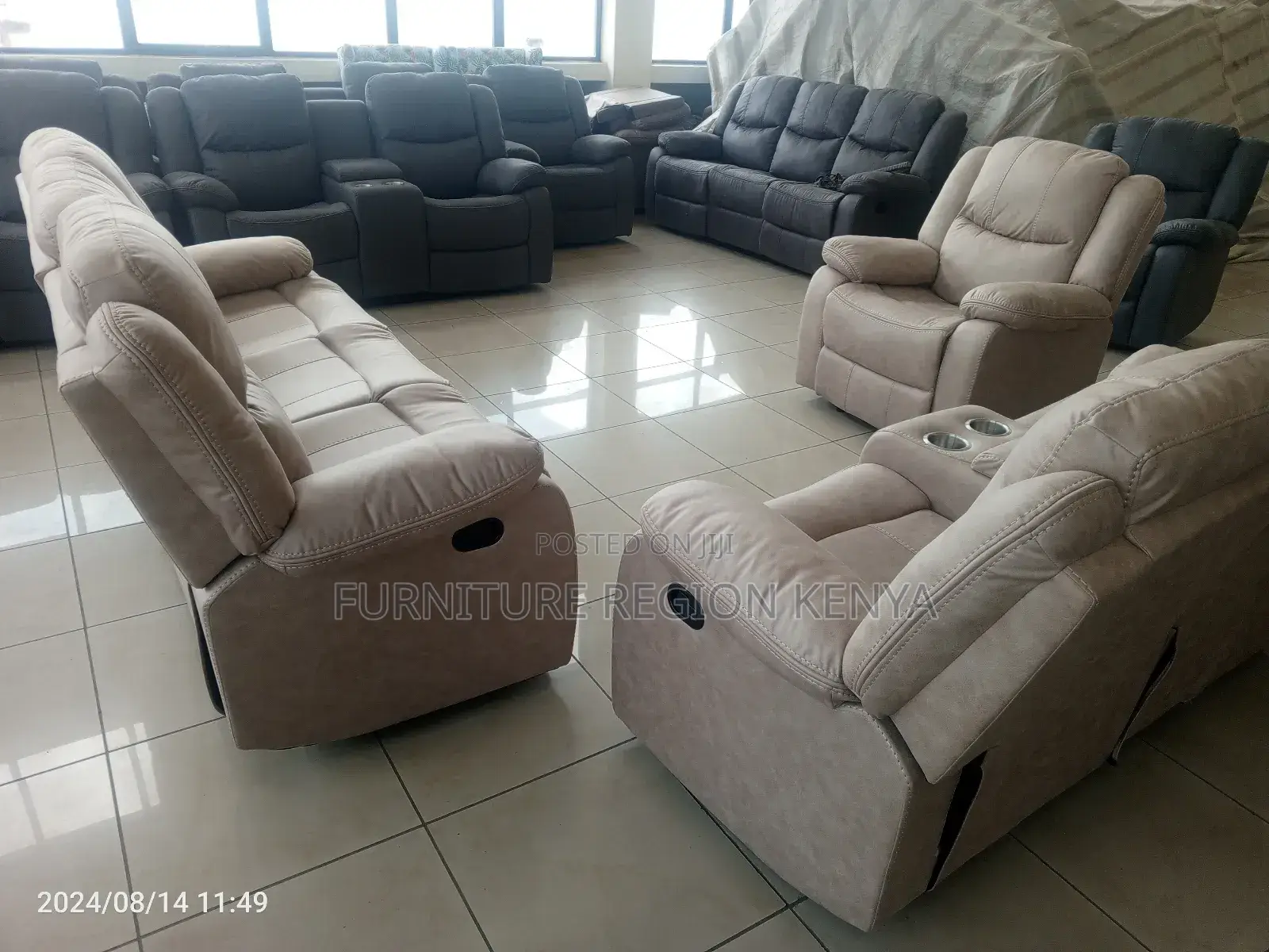 Six Seater Recliner Cream Sofas