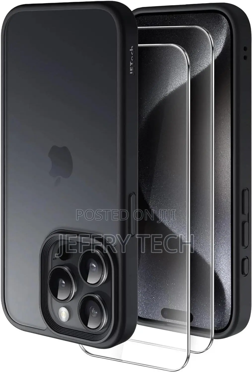 Black3 in 1 Matte Case for iPhone 15 Proand 2 Protectors