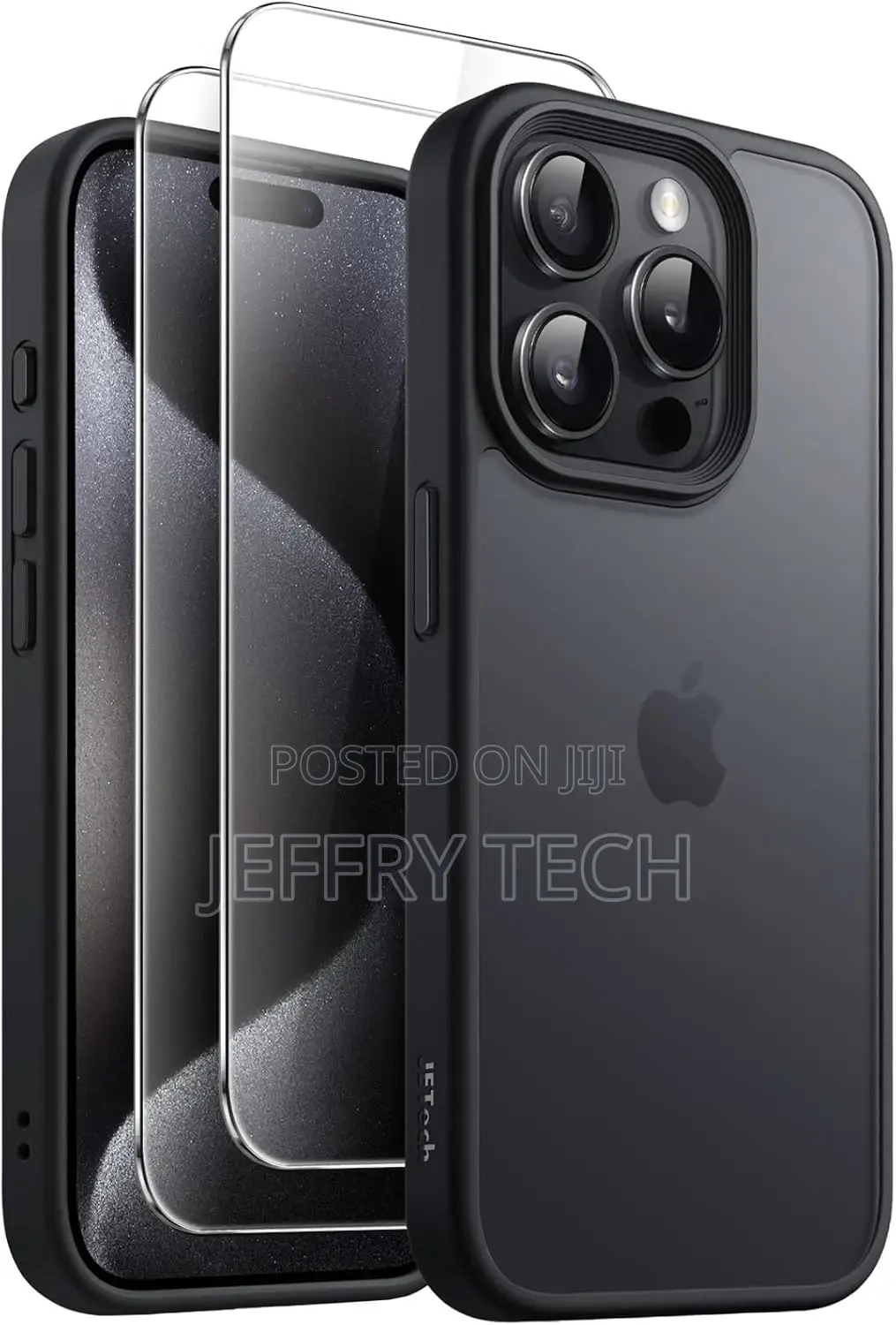 Black3 in 1 Matte Case for iPhone 15 Proand 2 Protectors
