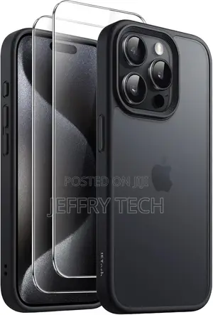 Black3 in 1 Matte Case for iPhone 15 Proand 2 Protectors