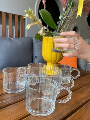 6 Embossed Vintage Transparent Glass Cup