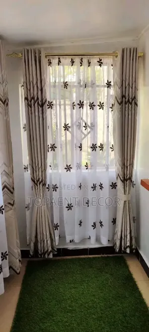 Beige Brownish Window Curtains and Matching Sheer
