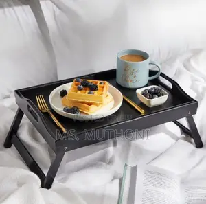 *Eco Friendly Black Bamboo Tray With Foldable Legs