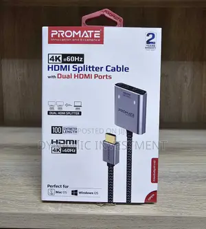 Promate at 60hz HDMI Splitter Cable With Dual HDMI Ports 1m