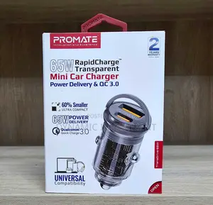 Promate 65W Rapidcharge Transparent Mini Car Charger – Trans