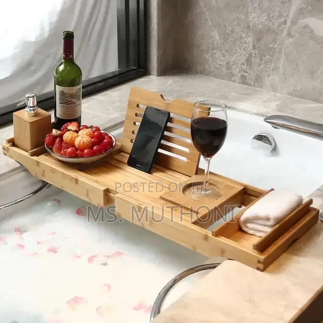 Expandable Bamboo Bathtub Caddy Tray / Breakfast Bed Table