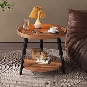 *2 Layer Bamboo Round Minimalist Living Room Side Table