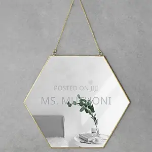 Hexagonal Metal Framed Mirror (Gold / Leather Strap)