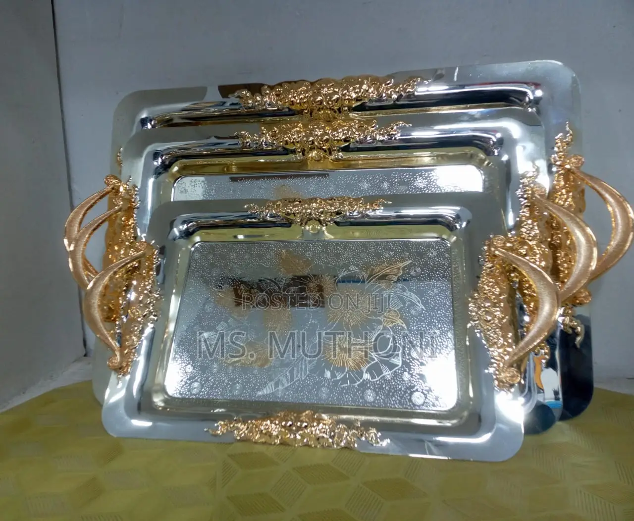 *3pcs Golden Heavy Duty Stainless Trays
