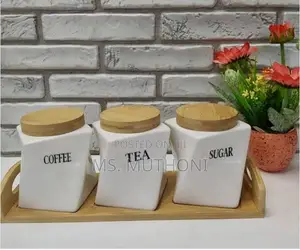  *3 PCS Twisted Canisters With a Bamboo Base Stand