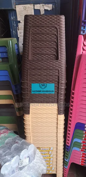 Cream and Brown Plastic Stools