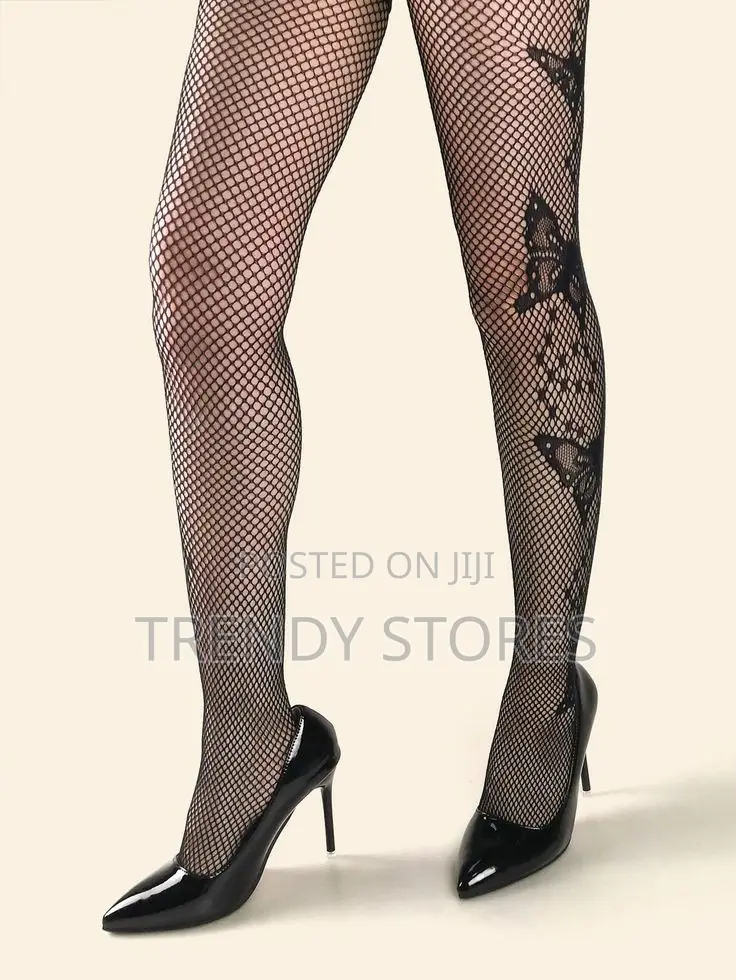Butterfly Print Fishnet Stockings