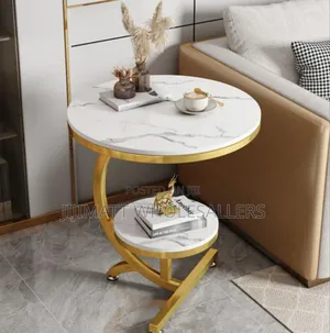 Double Layer Side /Bedside Cabinet/Marble Coffee Table White