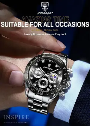 Poedagar Men Chronograph Watch Watch Black Silver Chrono