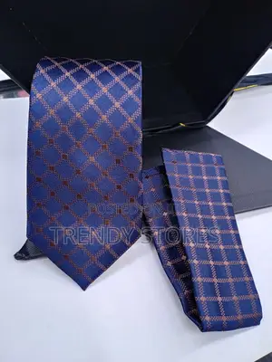 Navy Blue Men's Tie With Pocket Square