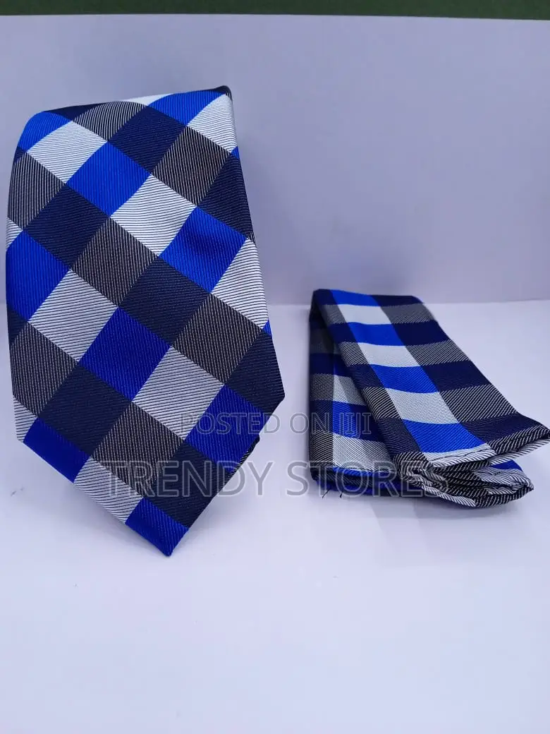 Blue-Grey Men's Tie With Pocket Square