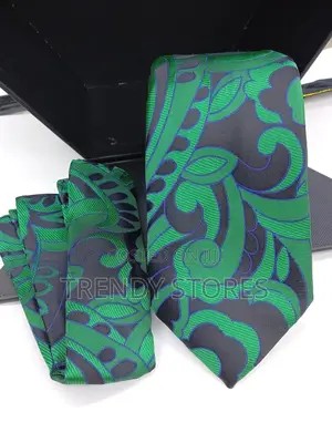 Blue-Grey Men's Tie With Pocket Square