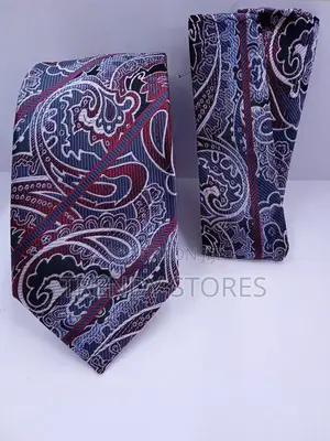 Blue-Grey Men's Tie With Pocket Square