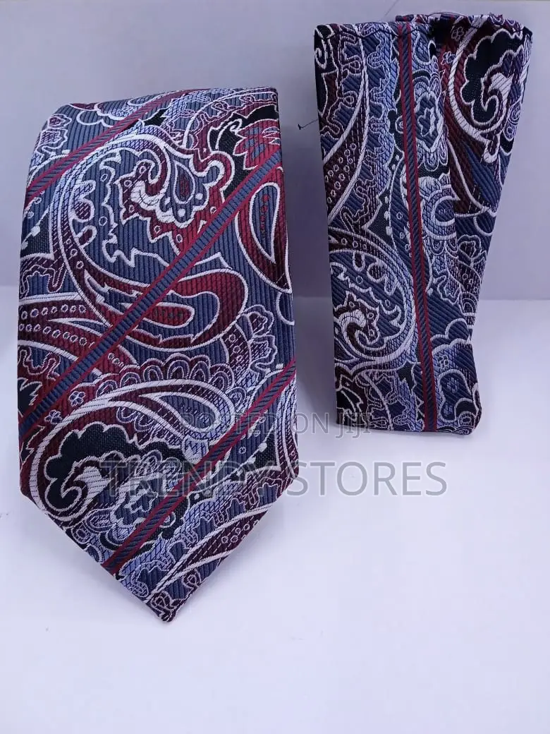 Blue-Grey Men's Tie With Pocket Square